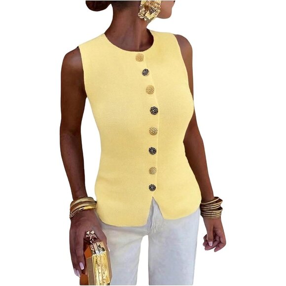 Tops - Women's Sleeveless Knit Sweater Vest Lightweight Casual Business Office